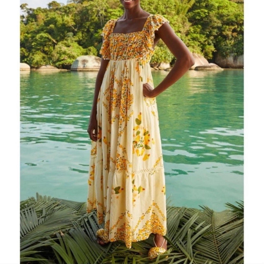 NWT Farm Rio Off White Cashew Crossed Back Maxi Dress